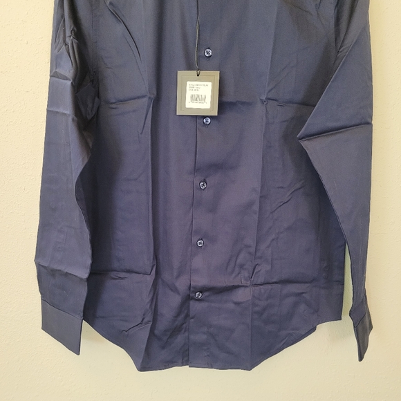 DSTRCT & ROW Navy Slim Fit Button Front Long Sleeve Shirt Size M-SL - Picture 3 of 14